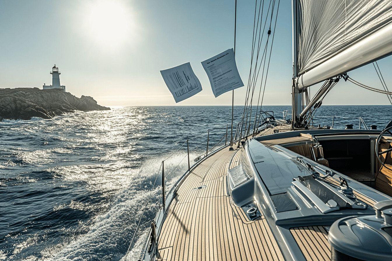 Voilier naviguant en mer avec la côte à l'horizon